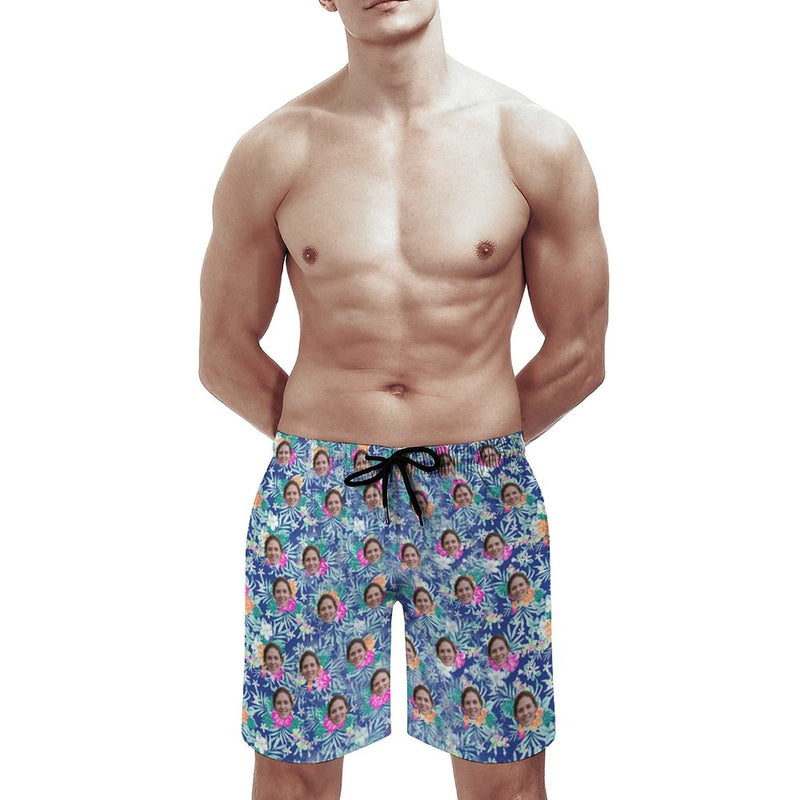Custom Face Snow Pattern Personalized Photo Men's Quick-drying Beach Shorts