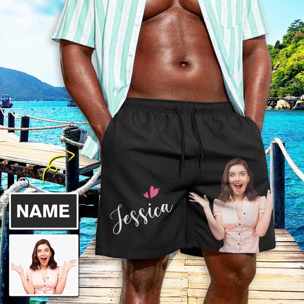 Custom Photo&Name My Dear Men's Quick-drying Beach Shorts Personalized Men's Casual Shorts