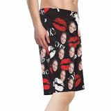 Custom Girlfriend Face Red Lips Personalized Photo Men's Beach Shorts Drawstring Shorts