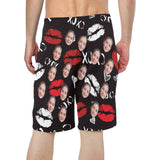 Custom Girlfriend Face Red Lips Personalized Photo Men's Beach Shorts Drawstring Shorts