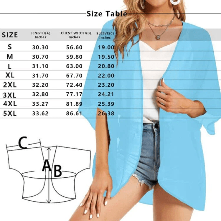 Custom Face Blue Leaf Women's Kimono Chiffon Cover Up Personalized Beach Wrap Cover Up Dress