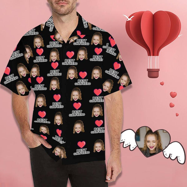 Custom Face Best Girlfriend Red Heart Men's Hawaiian Shirt