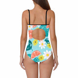 Custom Face And Flowers Light Blue Swimsuit Personalized Women's Slip One Piece Swimsuit