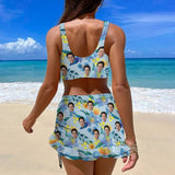 Custom Face Leaves Bikini Set Personalized Drawstring Chest Strap Bikini Skirt