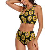 Custom Face Sunflower Cutout Top High Waisted Bikini Personalized Women's Two Piece Swimsuit