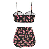 Custom Face Pink Heart Black Two-piece Highe Waist Bikini Swimsuit