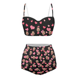 Custom Face Pink Heart Black Two-piece Highe Waist Bikini Swimsuit