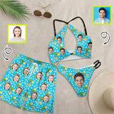 Couple Matching Swimwear Custom Face Honey Heart Open Chest Bikini Women's Adjustable Halter Neck Straps Bikini Set & Men's Beach Shorts