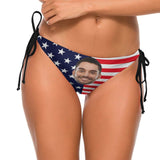 Side Tie-Custom Big Face Flag Personalized Bikini Swimsuit Bottom