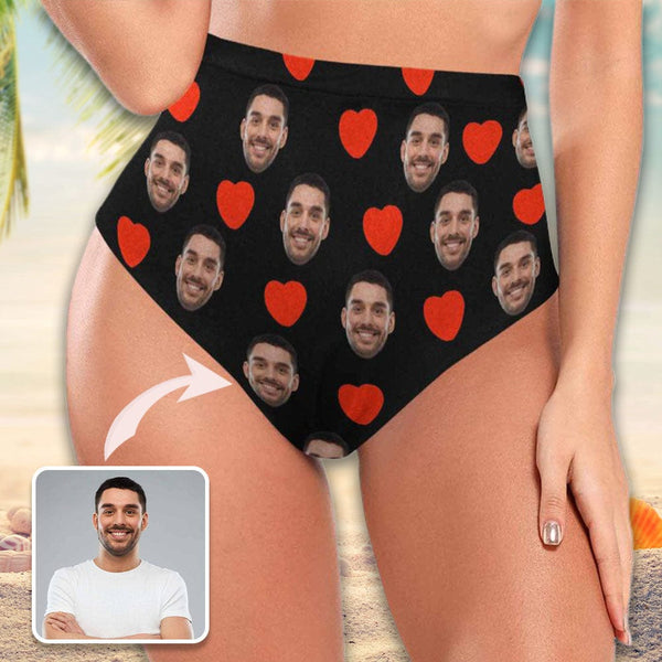 High Waisted Bikini Bottom-Custom Face Love Boyfriend Personalized Bikini Swimsuit Bottom