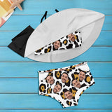 Custom Face Leopard Print Black Women's Two-Piece Off Shoulder or Sling 2 Ways to Wear Ruffle High Waisted Bikini Set