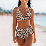 Custom Seamless Face Halterneck String Bikini Personalized High Waist Two-piece Bikini Swimsuit