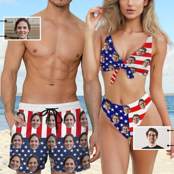 American Flag Bathingsuit #Independence Day#Custom Husband Face American Flag Swimsuit Personalized Bikini & Swim Trunks