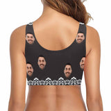 Bow Bikini Top-Custom Boyfriend Face Black Pattern Swimwear Top Personalized Bow Bikini Top