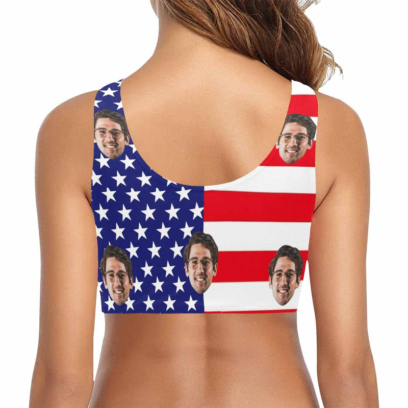 Bow Bikini Top-Custom Boyfriend Face Stripe Star Flag Swimwear Top Print Your Own Bikini Personalized Bow Bikini Top