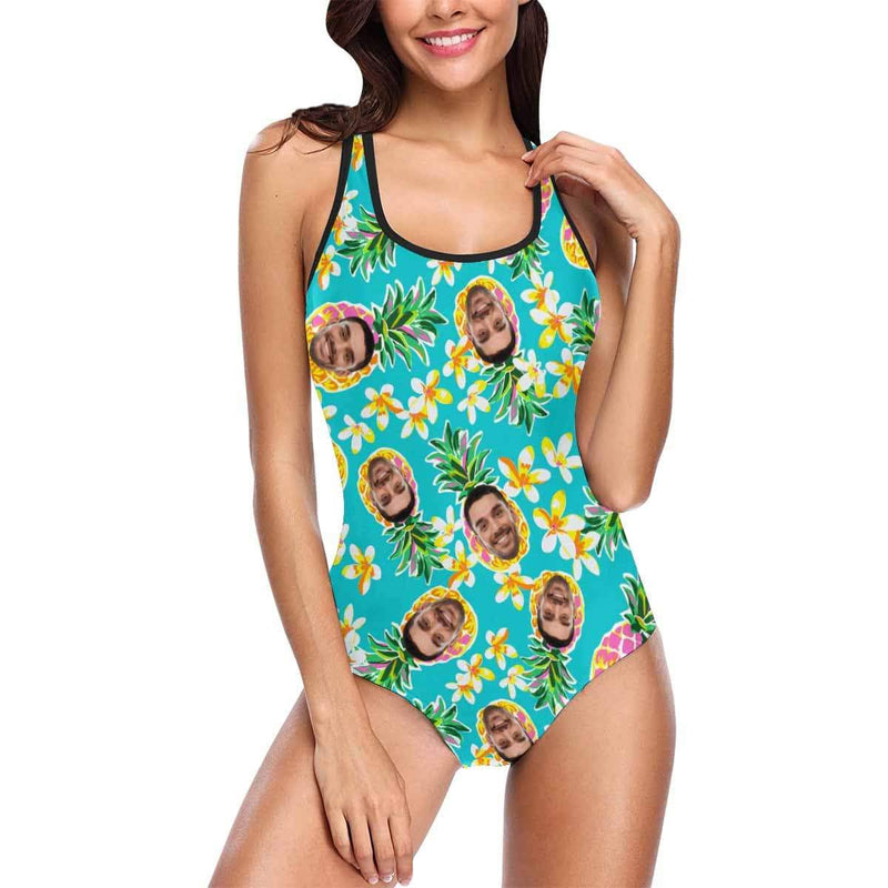 Custom Face Flower Pineapple Women's Tank Top Bathing Swimsuit