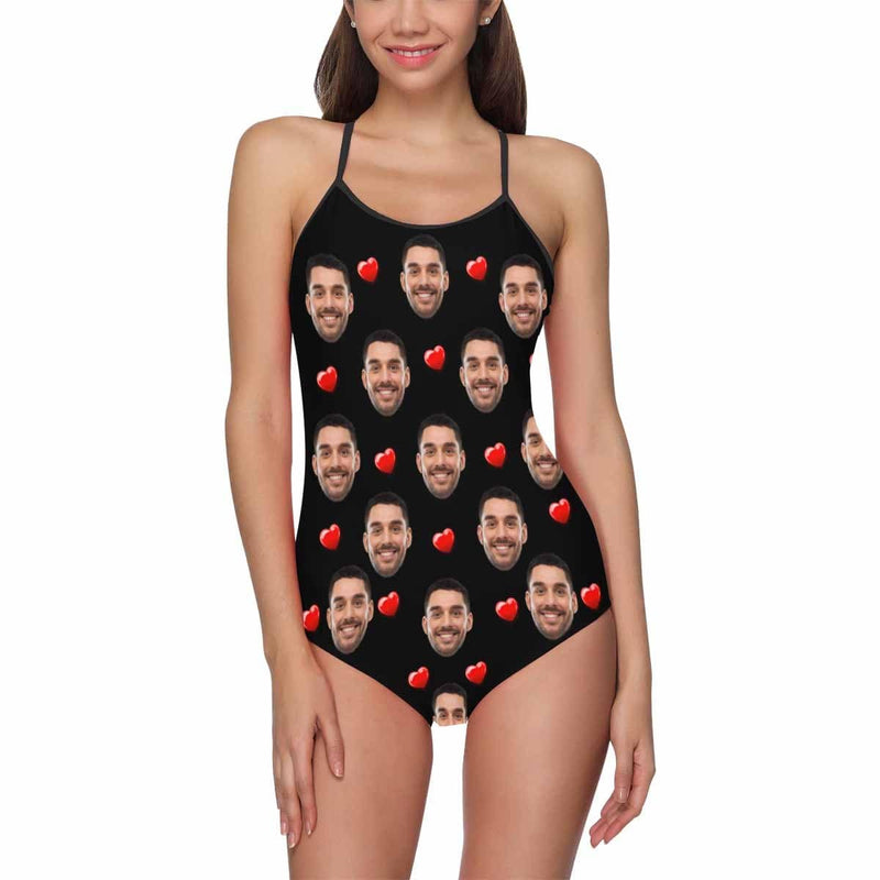 Custom Face Red Heart Women's Slip One Piece Swimsuit