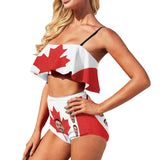 Custom Face Bikini Personalized Canadian Flag Swimsuit Ruffle Bathing Suits