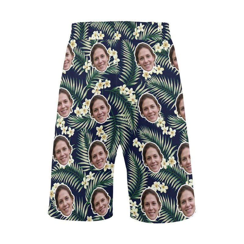 Custom Face Little Flowers Personalized Photo Men's Beach Short-Drawstring Short