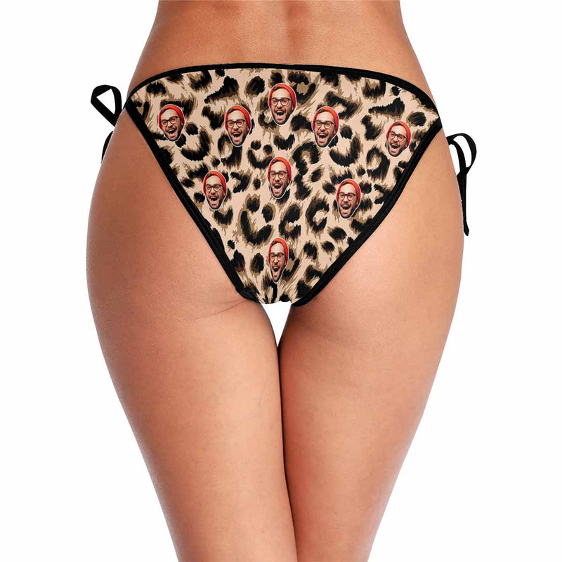 Custom Face Leopard Print Bikini Personalized Bikini Swimsuit Bottom