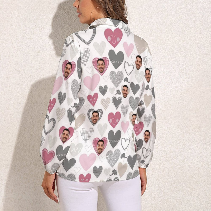 Custom Face Pure Love Vntage Casual Long Sleeve Hawaiian Shirts