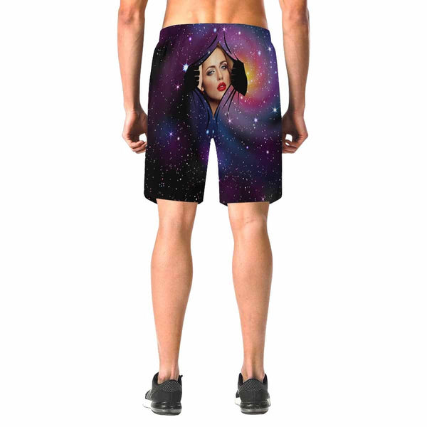 Custom Face Space Galaxy Personalized Photo Men's Elastic Beach Short