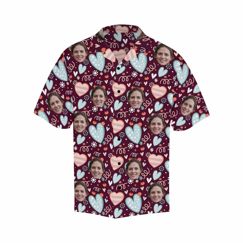 Custom Face Blue&Pink Hearts Men's All Over Print Hawaiian Shirt