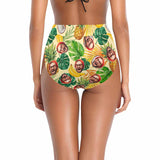 High Waisted Bikini Bottom-Custom Face Personalized Fruits And Plants Yellow Bikini Swimsuit Bottom