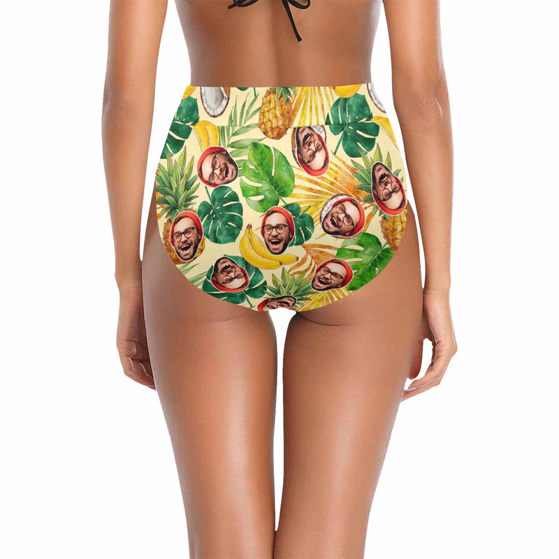 High Waisted Bikini Bottom-Custom Face Personalized Fruits And Plants Yellow Bikini Swimsuit Bottom