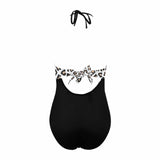 Custom Face Black Leopard Swimsuit Personalized Women's Backless Bow One Piece Bathing Suit