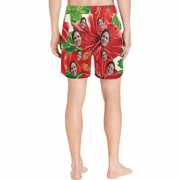 Custom Face Festive Men's Quick Dry Swim Shorts, Personalized Funny Swim Trunks