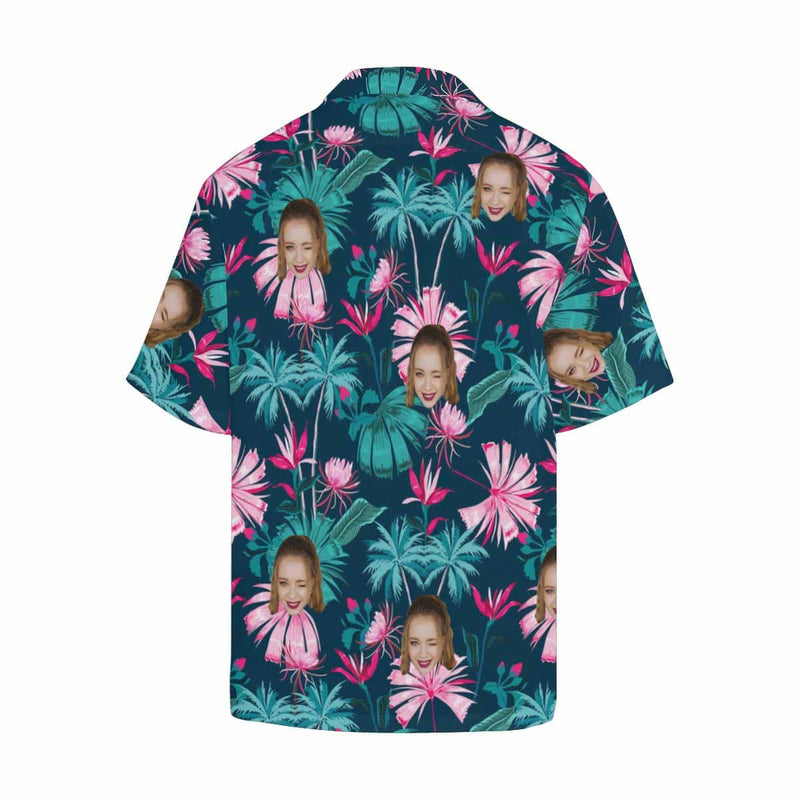 Custom Made Hawaiian Shirts with Face Pink Flower Create Your Own Hawaiian Shirt Personalise Face Aloha Shirt Gift For Him