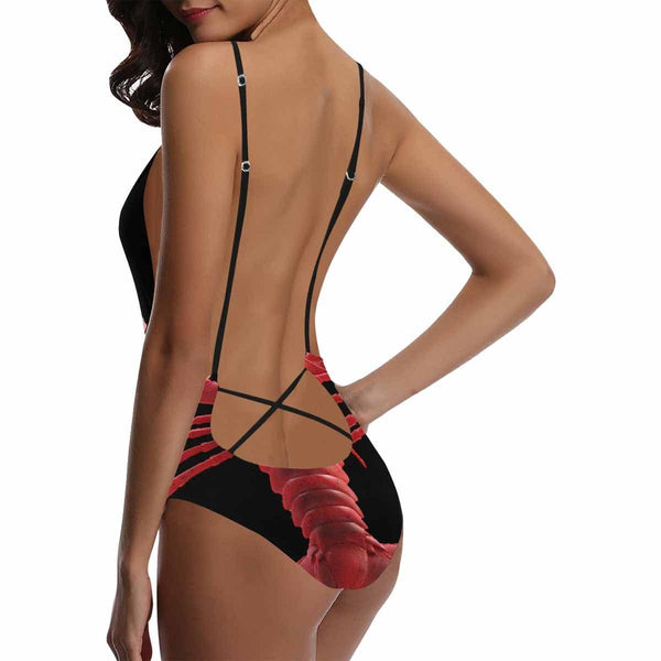 Custom Face Lobster Women's Lacing Backless One Piece Swimsuit