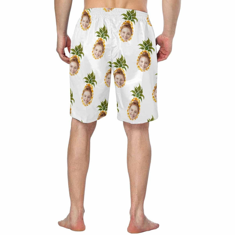 Custom Face Pineapple White Personalized Photo Men's Elastic Beach Short