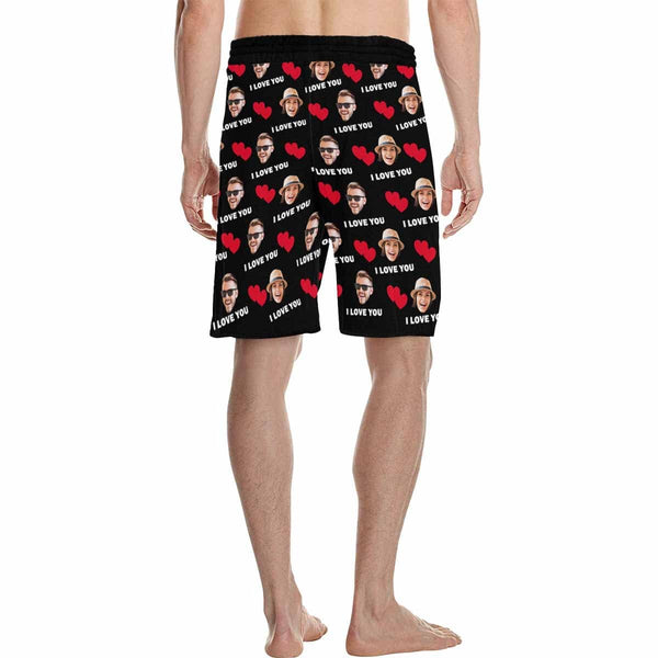 Custom Face Love You Heart Personalized Photo Men's All Over Print Casual Shorts