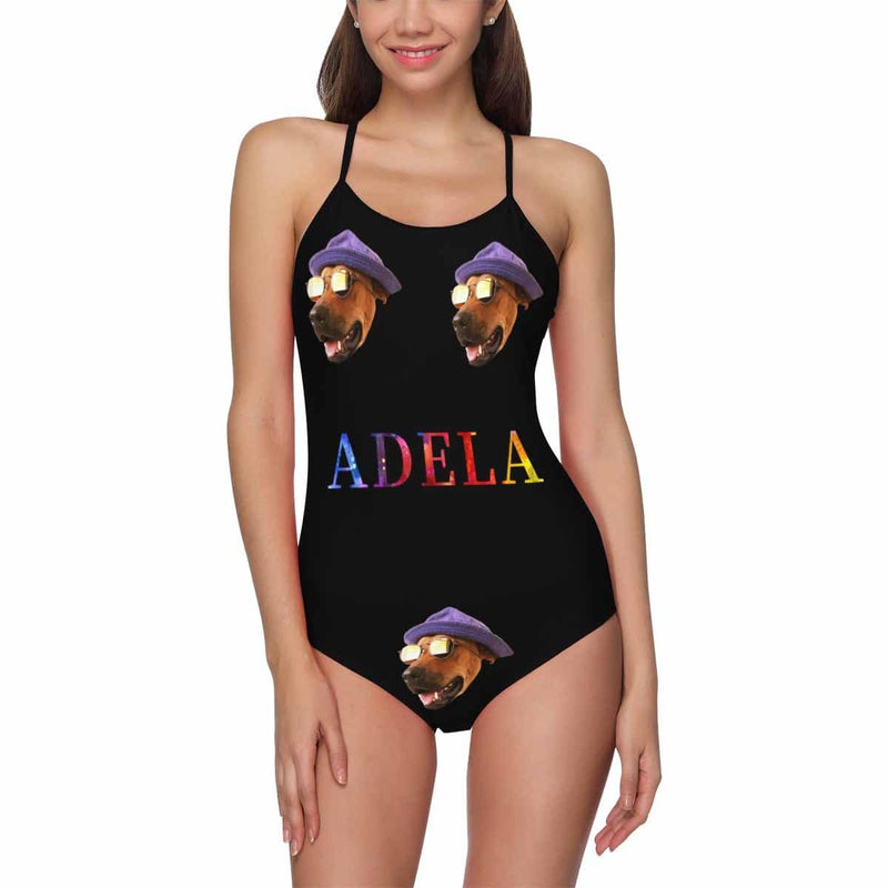 Custom Face&Name Black Women's Slip One Piece Swimsuit