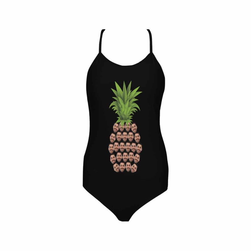 Custom Face Black Pineapple Swimsuit Personalized Women's Slip One Piece Bathing Suit Funny Gift