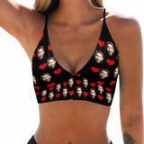 Custom Black Face Bikini Top Personalized Red Heart Bikini Top