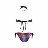 Custom Face Purple Starry Sky Bikini Personalized Women's Strappy Halter Swimsuits