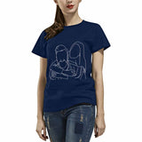 Custom Portrait Outline Shirt, Line Art Photo Shirt For Female, Custom Women's All Over Print T-shirt, Photo Outline Outfit For Couple