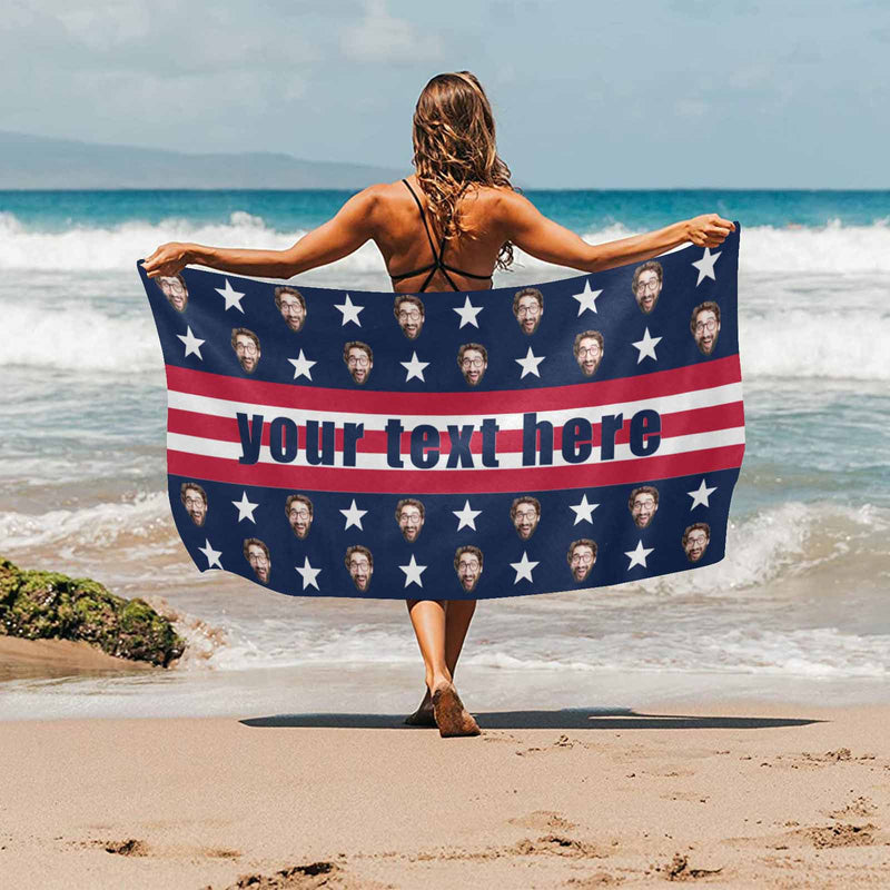 Custom Flag Face&Text Bath Towel Beach Towel Pool Towel Camp Towel