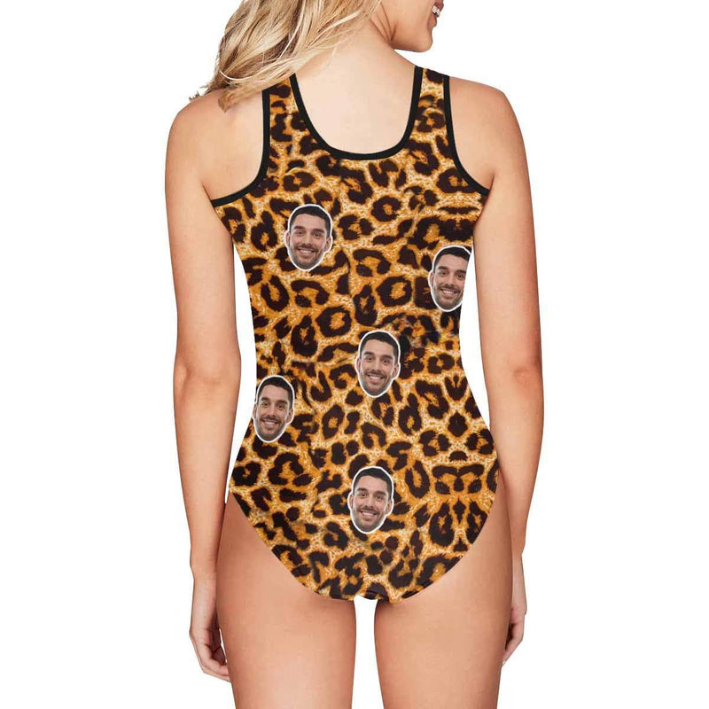 Custom Face Leopard Women's Tank Top Bathing Swimsuit