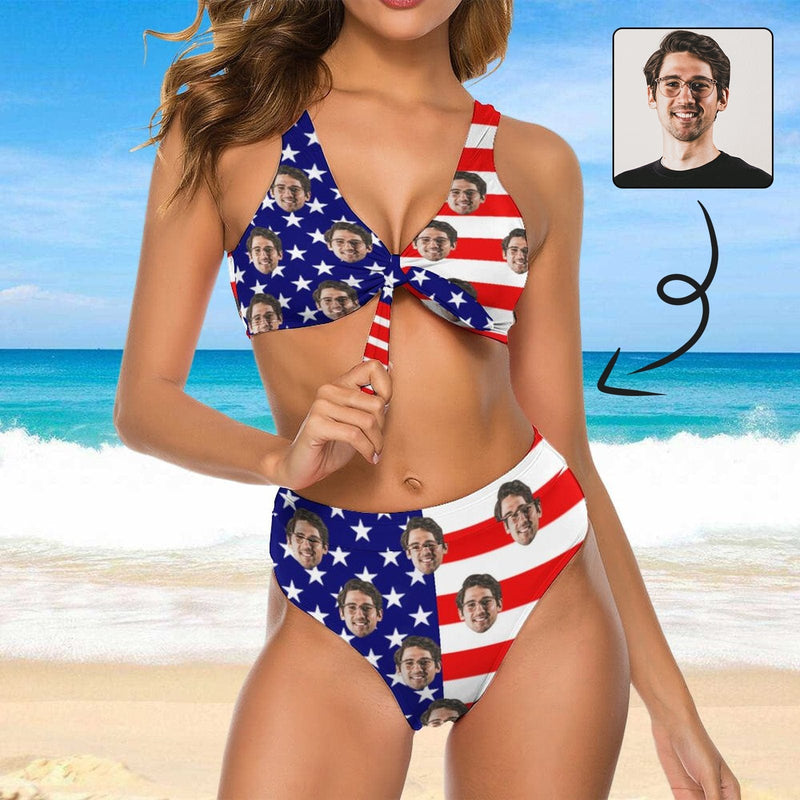 American Flag Bathingsuit #Independence Day#Custom Husband Face American Flag Swimsuit Personalized Bikini & Swim Trunks