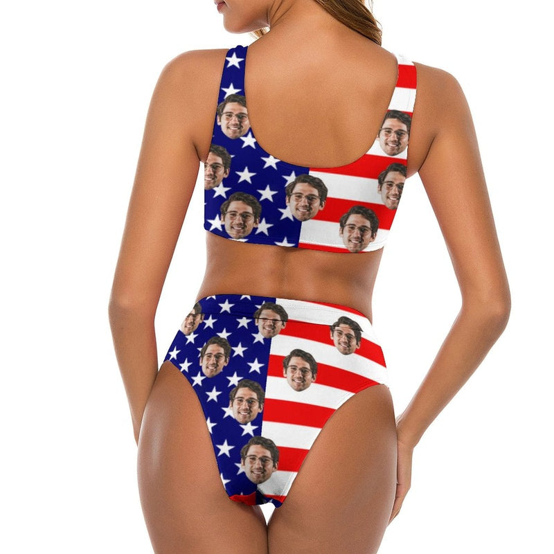 American Flag Bathingsuit #Independence Day#Custom Husband Face American Flag Swimsuit Personalized Bikini & Swim Trunks