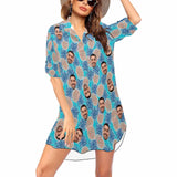 Custom Face Pineapple Chiffon Shirt Dress Thin Cover Up Personalized Women's V-Neck Bikini Beach Tunic Top