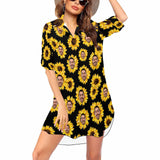 Custom Face Sunflower Chiffon Shirt Dress Thin Cover Up Personalized Women's V-Neck Bikini Beach Tunic Top