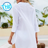 Custom Face White Flower Chiffon Shirt Dress Cover Up Thin Personalized Women's V-Neck Bikini Beach Tunic Top