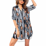 Custom Face Zebra Pattern Chiffon Shirt Dress Cover Up Personalized Thin Women's V-Neck Bikini Beach Tunic Top