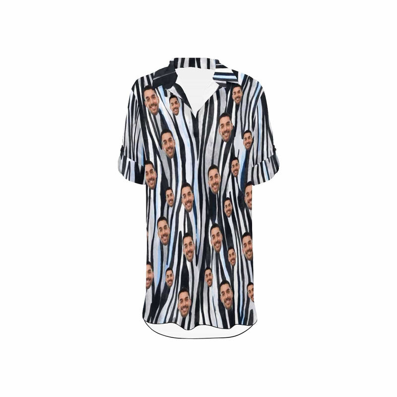 Custom Face Zebra Pattern Chiffon Shirt Dress Cover Up Personalized Thin Women's V-Neck Bikini Beach Tunic Top