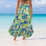 Custom Face Fashion Graffiti Women's Long Cover Up Skirt With Slit Swimsuit Beach Wrap